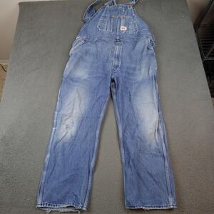Roundhouse Bib Overalls Mens 46x30 Blue Denim Workwear Carpenter Made USA Rugged